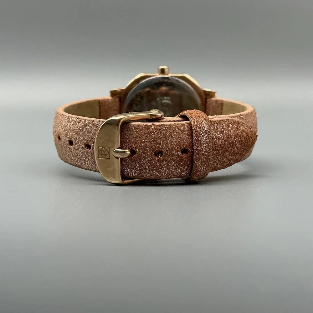 Relic ZR34181 Womens Watch 33mm Octagon Gold Tone Crystals Leather New Battery